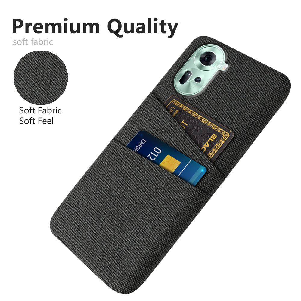 Back Cover for Oppo Reno11 5G (Global) Dual Card Holder Cloth Texture Hard PC Cell Phone Case Back Cover for Oppo Reno11 5G (Global) Dual Card Holder Cloth Texture Hard PC Cell Phone Case
